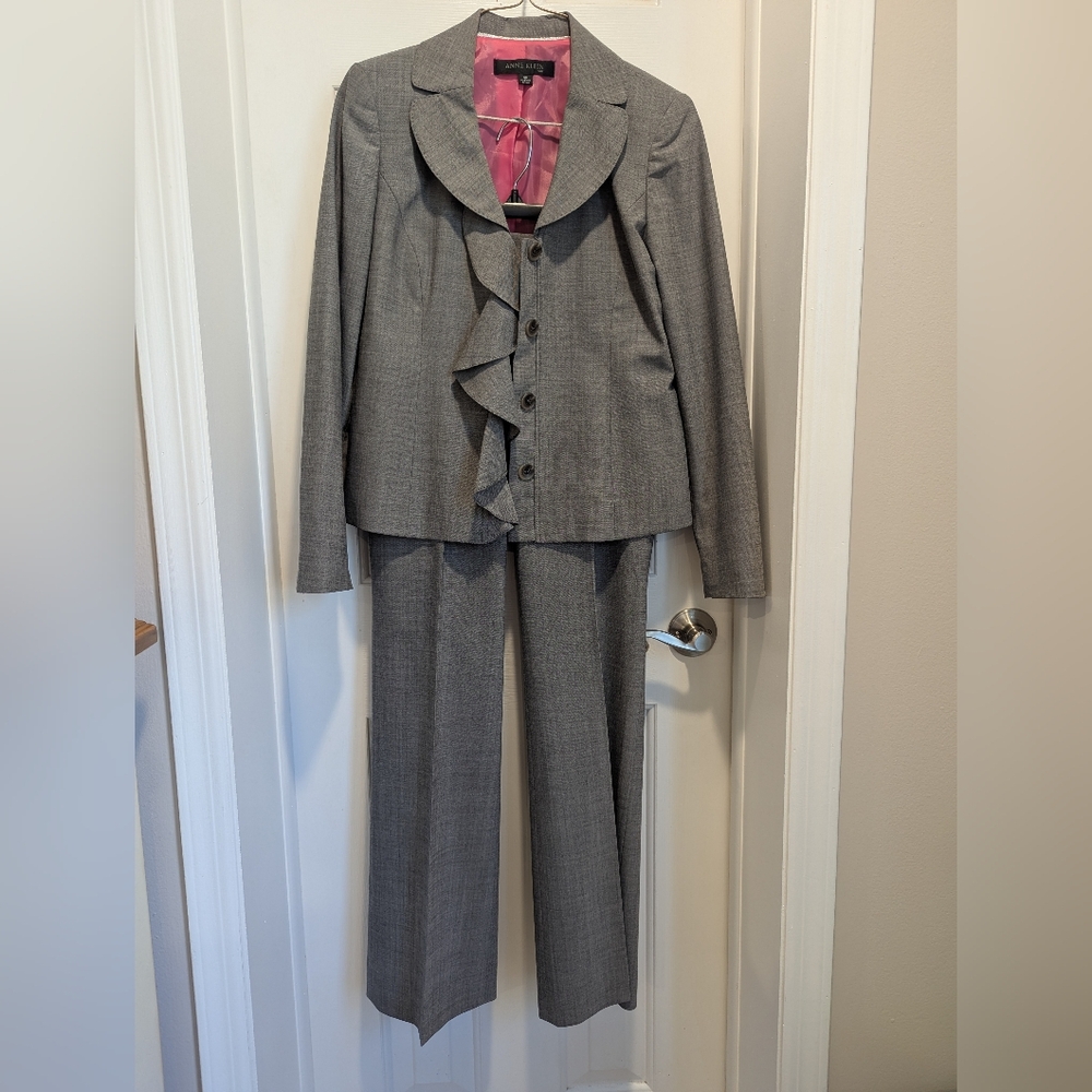 Gray Ruffled Blazer and Pants Set